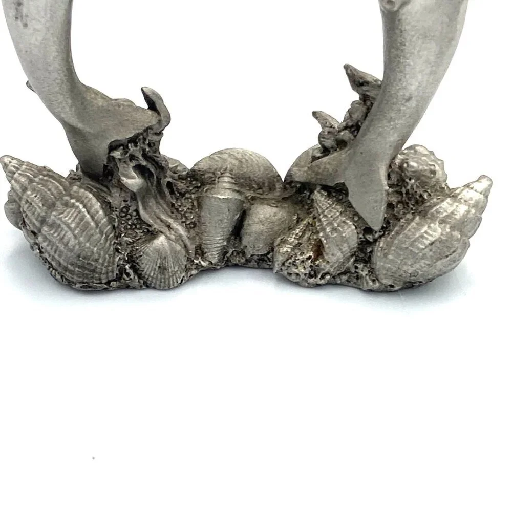 Vtg Spoontiques Pewter Dolphins‎ Figurine Jumping Seashells Nautical Beach USA